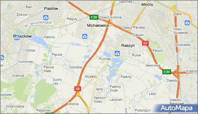 mapa Puchały gmina Raszyn, Puchały gmina Raszyn na mapie Targeo