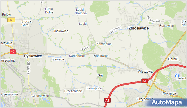 mapa Boniowice, Boniowice na mapie Targeo