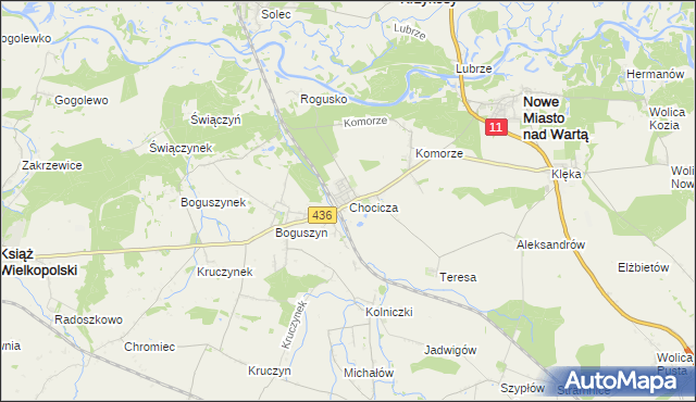 mapa Chocicza gmina Nowe Miasto nad Wartą, Chocicza gmina Nowe Miasto nad Wartą na mapie Targeo