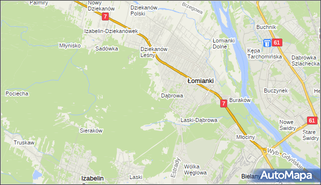 mapa Dąbrowa gmina Łomianki, Dąbrowa gmina Łomianki na mapie Targeo