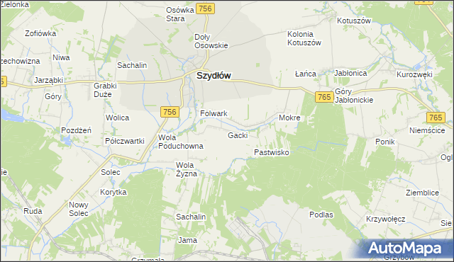 mapa Gacki gmina Szydłów, Gacki gmina Szydłów na mapie Targeo