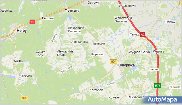 mapa Kopalnia gmina Konopiska, Kopalnia gmina Konopiska na mapie Targeo