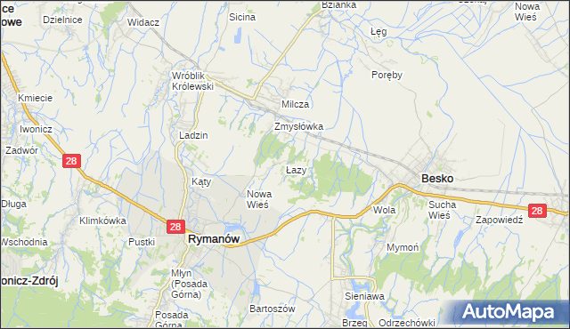 mapa Łazy gmina Rymanów, Łazy gmina Rymanów na mapie Targeo