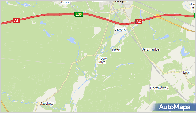 mapa Nowy Młyn gmina Rzepin, Nowy Młyn gmina Rzepin na mapie Targeo