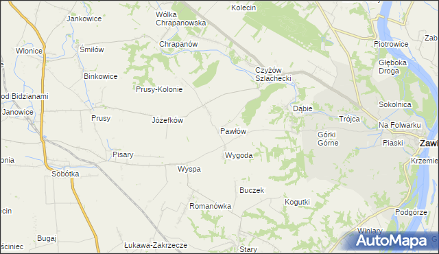 mapa Pawłów gmina Zawichost, Pawłów gmina Zawichost na mapie Targeo