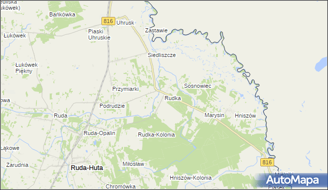 mapa Rudka gmina Ruda-Huta, Rudka gmina Ruda-Huta na mapie Targeo