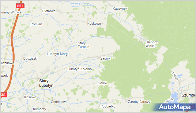 mapa Rząśnik gmina Stary Lubotyń, Rząśnik gmina Stary Lubotyń na mapie Targeo