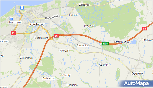 mapa Stramnica gmina Kołobrzeg, Stramnica gmina Kołobrzeg na mapie Targeo