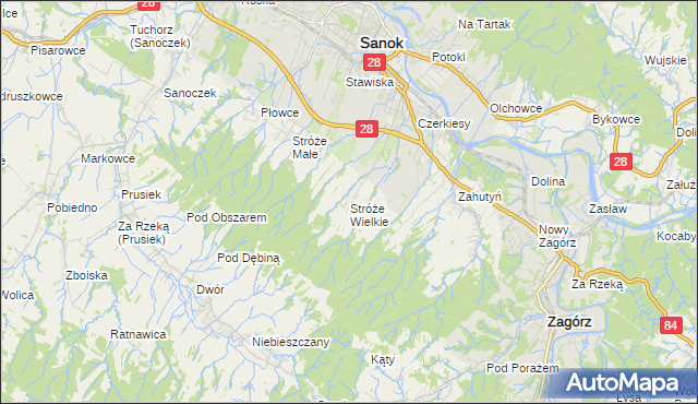 mapa Stróże Wielkie, Stróże Wielkie na mapie Targeo