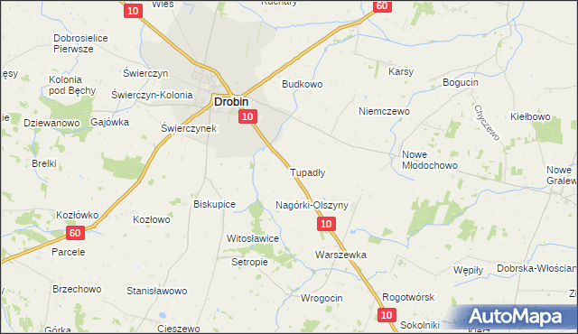 mapa Tupadły gmina Drobin, Tupadły gmina Drobin na mapie Targeo