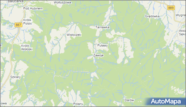 mapa Zawoje, Zawoje na mapie Targeo