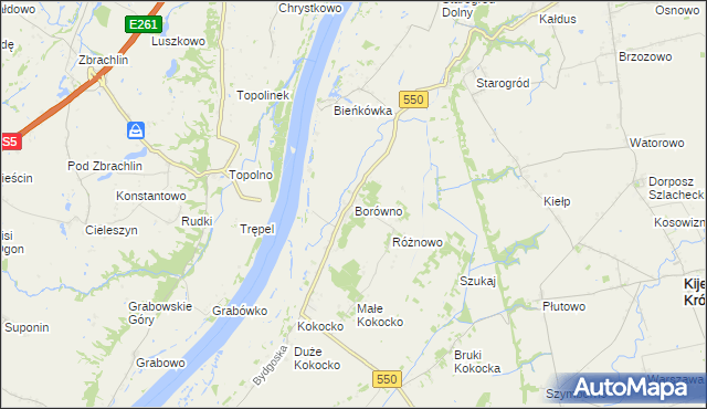 mapa Borówno gmina Chełmno, Borówno gmina Chełmno na mapie Targeo