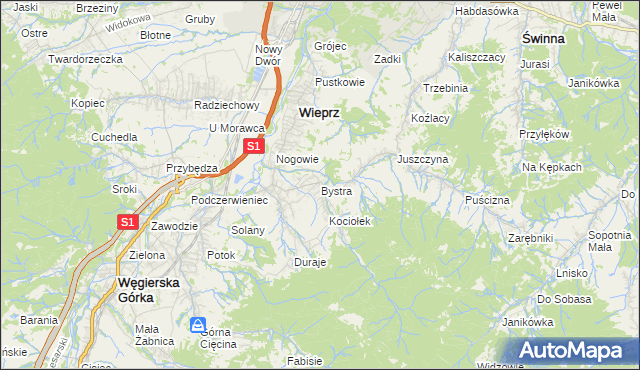 mapa Bystra gmina Radziechowy-Wieprz, Bystra gmina Radziechowy-Wieprz na mapie Targeo