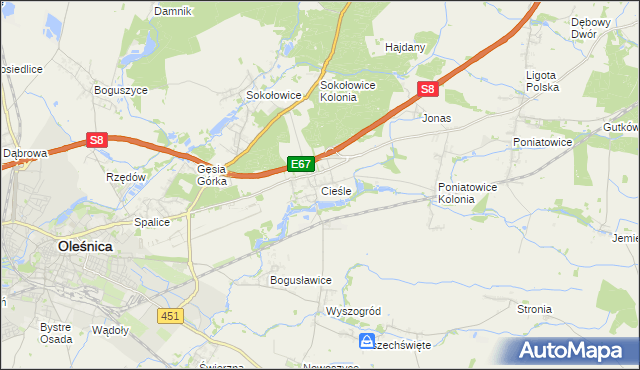 mapa Cieśle gmina Oleśnica, Cieśle gmina Oleśnica na mapie Targeo