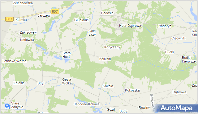 mapa Feliksin gmina Krzywda, Feliksin gmina Krzywda na mapie Targeo