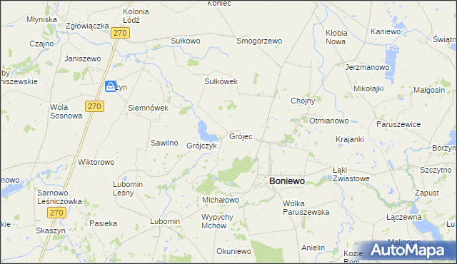 mapa Grójec gmina Boniewo, Grójec gmina Boniewo na mapie Targeo