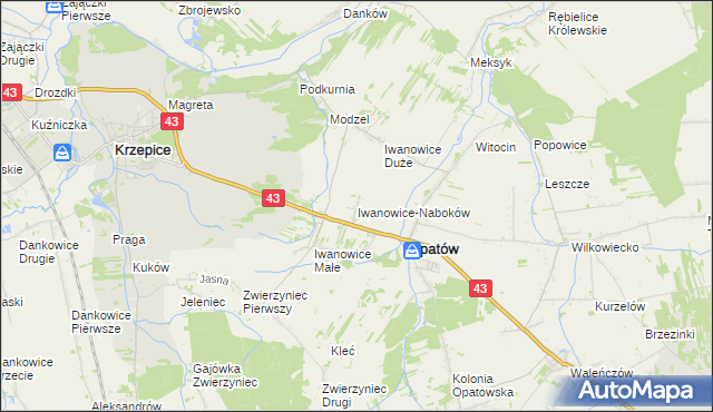 mapa Iwanowice-Naboków, Iwanowice-Naboków na mapie Targeo