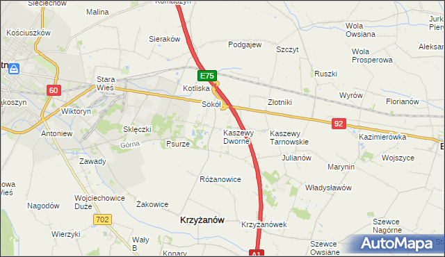 mapa Kaszewy Dworne, Kaszewy Dworne na mapie Targeo