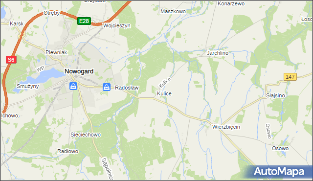 mapa Kulice gmina Nowogard, Kulice gmina Nowogard na mapie Targeo