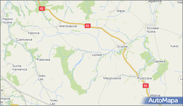 mapa Lipowa gmina Nysa, Lipowa gmina Nysa na mapie Targeo