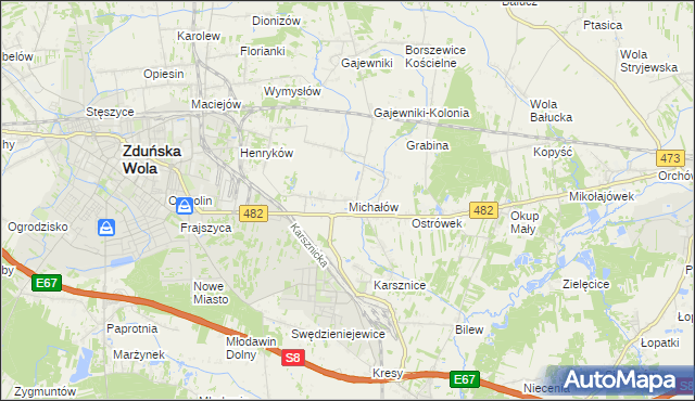 mapa Michałów gmina Zduńska Wola, Michałów gmina Zduńska Wola na mapie Targeo