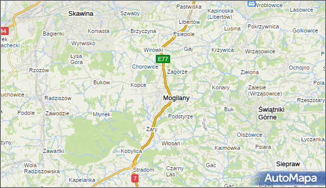 mapa Mogilany, Mogilany na mapie Targeo