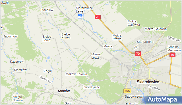 mapa Mokra Lewa, Mokra Lewa na mapie Targeo