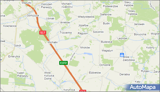 mapa Mroków gmina Trojanów, Mroków gmina Trojanów na mapie Targeo