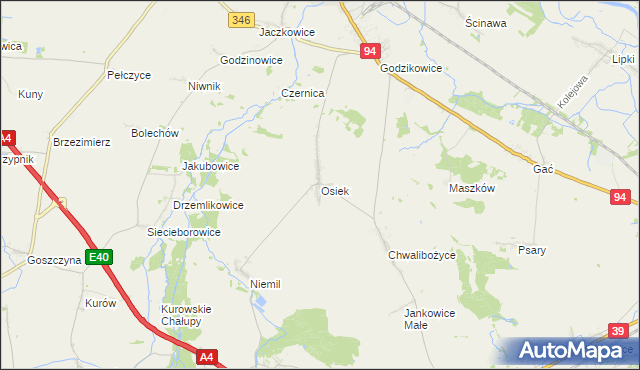 mapa Osiek gmina Oława, Osiek gmina Oława na mapie Targeo