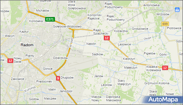 mapa Sadków gmina Jedlnia-Letnisko, Sadków gmina Jedlnia-Letnisko na mapie Targeo