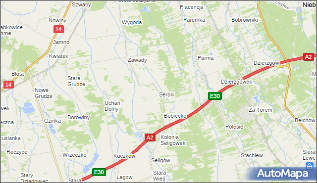 mapa Seroki gmina Łyszkowice, Seroki gmina Łyszkowice na mapie Targeo