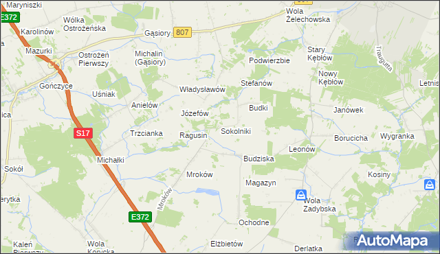 mapa Sokolniki gmina Żelechów, Sokolniki gmina Żelechów na mapie Targeo