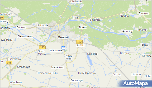 mapa Stróżki gmina Wronki, Stróżki gmina Wronki na mapie Targeo