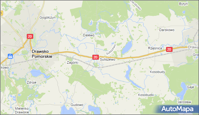 mapa Suliszewo gmina Drawsko Pomorskie, Suliszewo gmina Drawsko Pomorskie na mapie Targeo