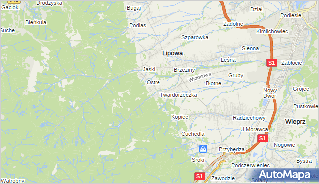 mapa Twardorzeczka, Twardorzeczka na mapie Targeo