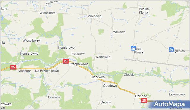 mapa Wałdówko gmina Sępólno Krajeńskie, Wałdówko gmina Sępólno Krajeńskie na mapie Targeo