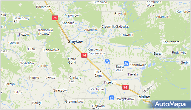 mapa Zastawie gmina Smyków, Zastawie gmina Smyków na mapie Targeo