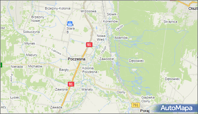 mapa Zawodzie gmina Poczesna, Zawodzie gmina Poczesna na mapie Targeo