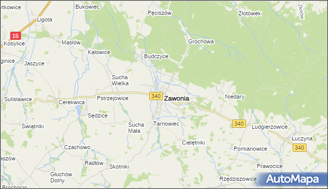 mapa Zawonia powiat trzebnicki, Zawonia powiat trzebnicki na mapie Targeo