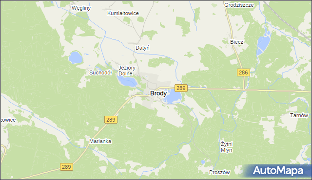 mapa Brody powiat żarski, Brody powiat żarski na mapie Targeo