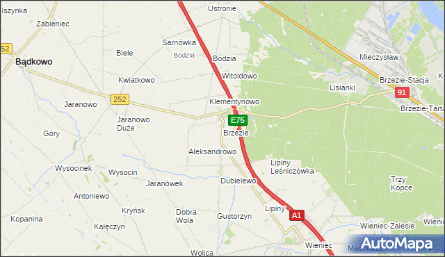 mapa Brzezie gmina Brześć Kujawski, Brzezie gmina Brześć Kujawski na mapie Targeo