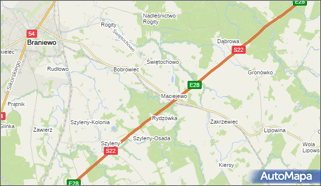 mapa Maciejewo gmina Braniewo, Maciejewo gmina Braniewo na mapie Targeo