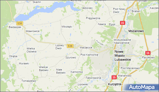 mapa Marzęcice gmina Kurzętnik, Marzęcice gmina Kurzętnik na mapie Targeo