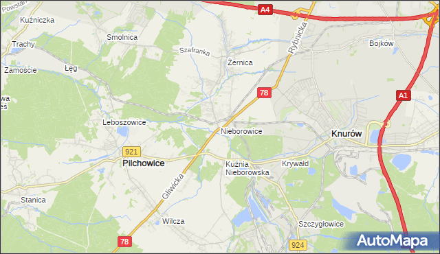 mapa Nieborowice, Nieborowice na mapie Targeo