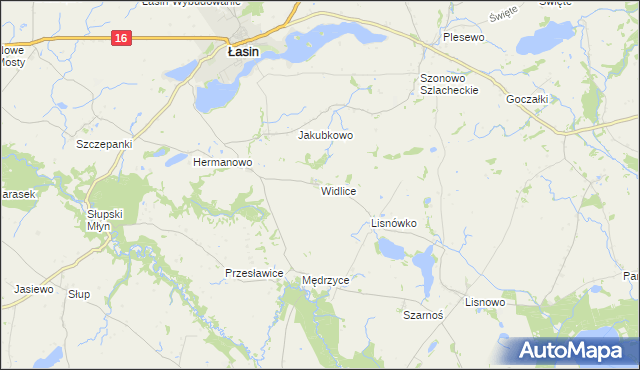 mapa Widlice gmina Świecie nad Osą, Widlice gmina Świecie nad Osą na mapie Targeo