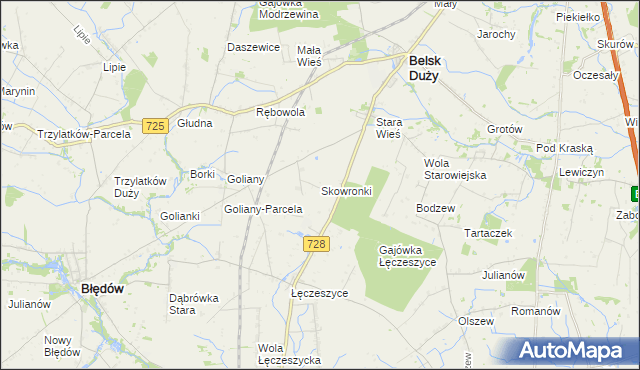 mapa Skowronki gmina Belsk Duży, Skowronki gmina Belsk Duży na mapie Targeo