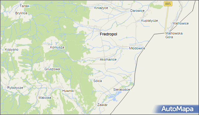 mapa Aksmanice, Aksmanice na mapie Targeo