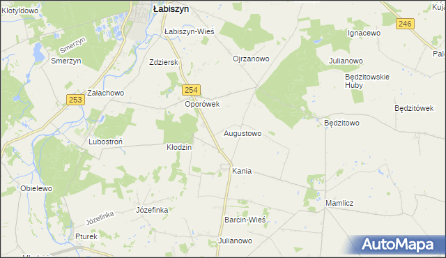 mapa Augustowo gmina Barcin, Augustowo gmina Barcin na mapie Targeo