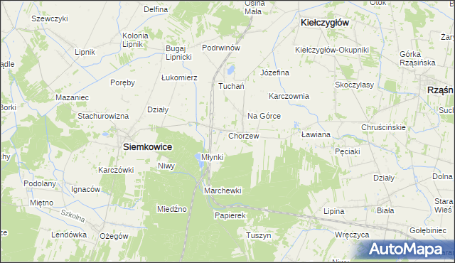 mapa Chorzew gmina Kiełczygłów, Chorzew gmina Kiełczygłów na mapie Targeo