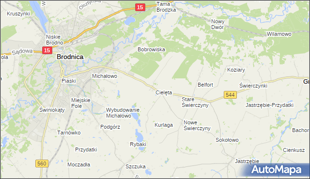 mapa Cielęta, Cielęta na mapie Targeo